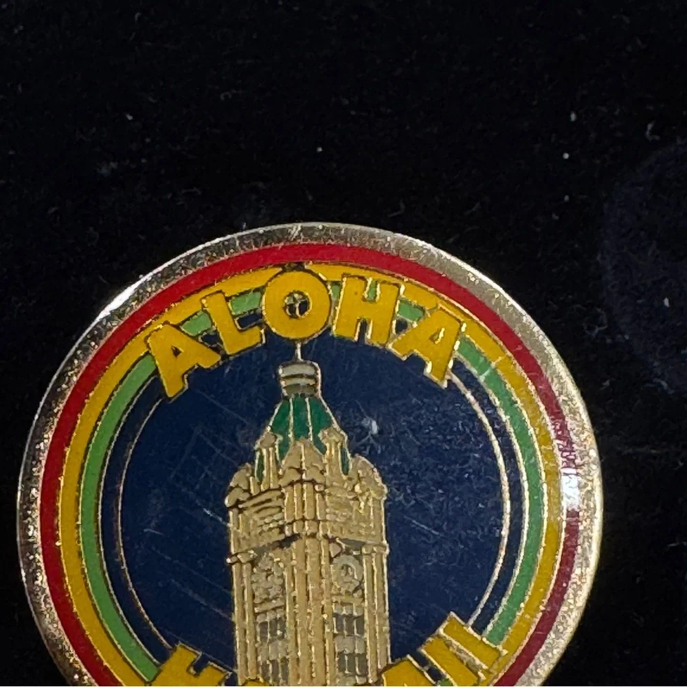 Vintage Aloha Hawaii Souvenir Pin Rainbow Colorful Enamel Hat Pinback Travel